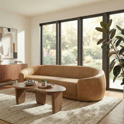 Alternative view of Contessa Curved Cognac Leather sofa