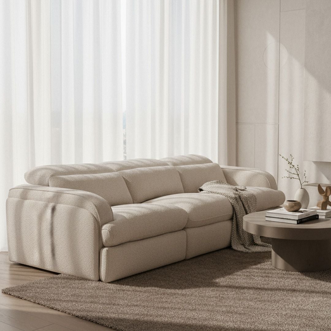 Ambler Modern Off White Fabric Power Reclining Sofa
