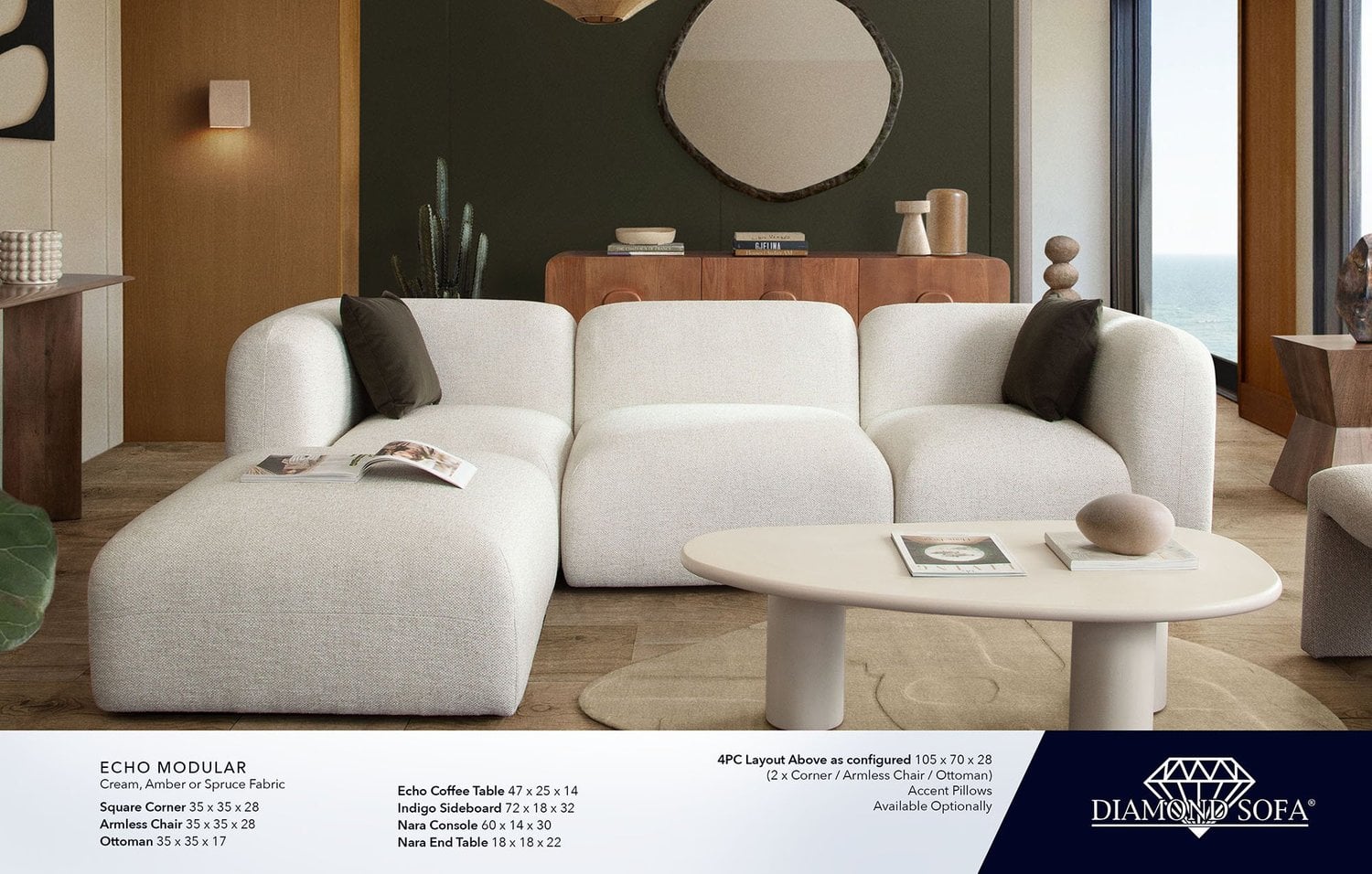 Echo Modern Cream Fabric Modular Sofa - Image 4