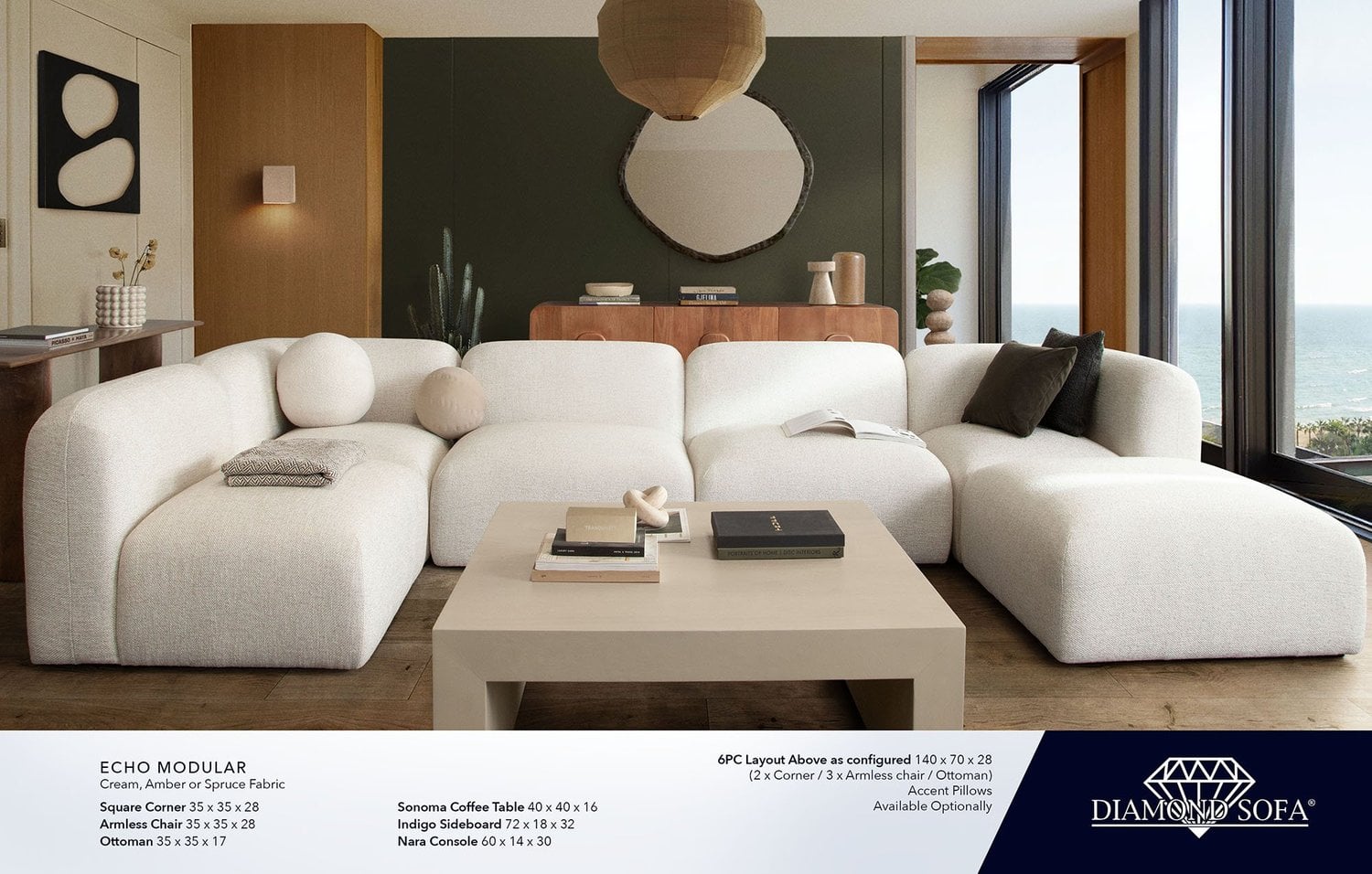 Echo Modern Cream Fabric Modular Sofa