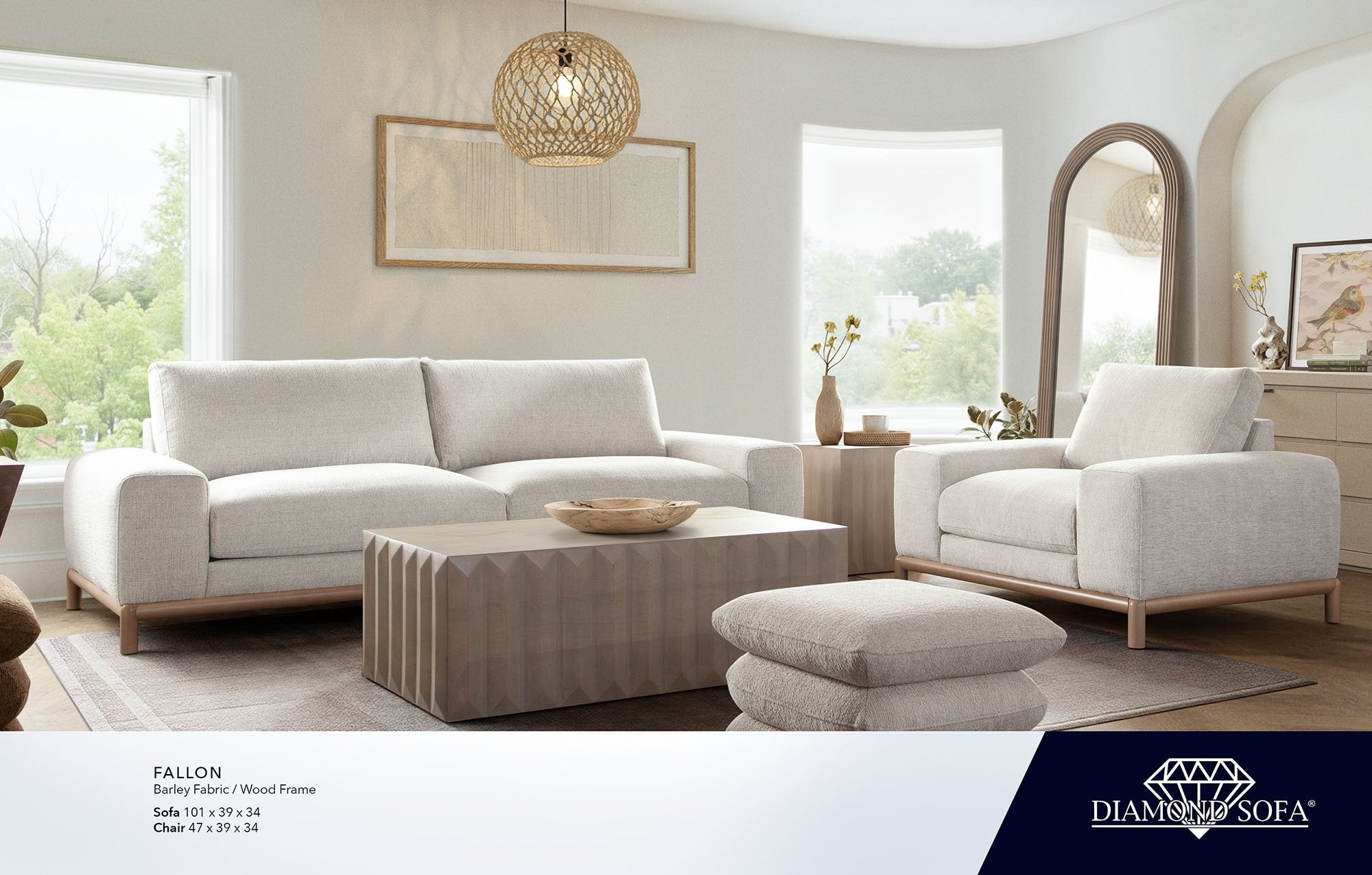 Fallon Barley Soft Padded Solid Wood Base Sofa