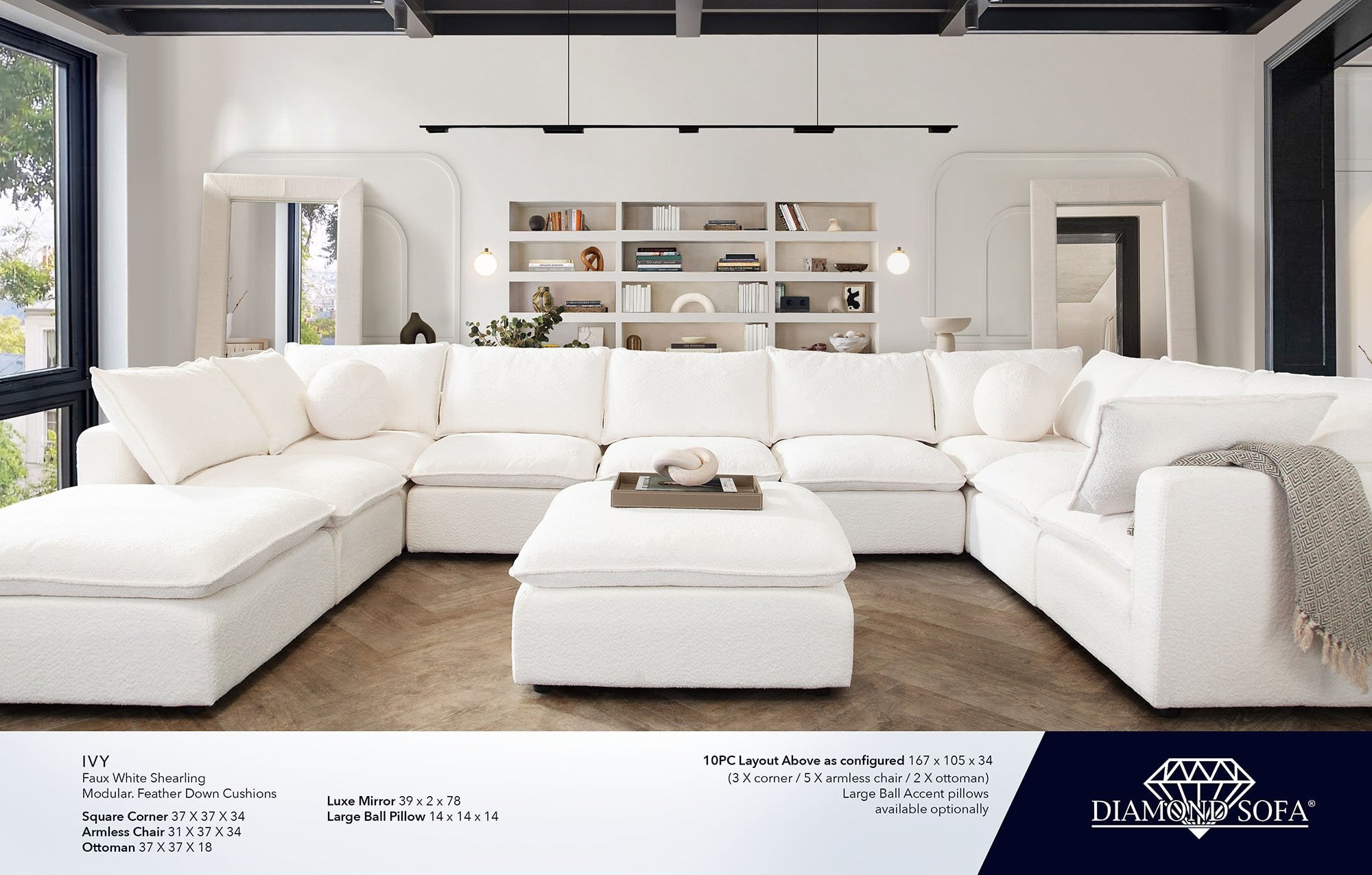 Ivy Modular White Soft Shearling Fabric Sofa - Image 3