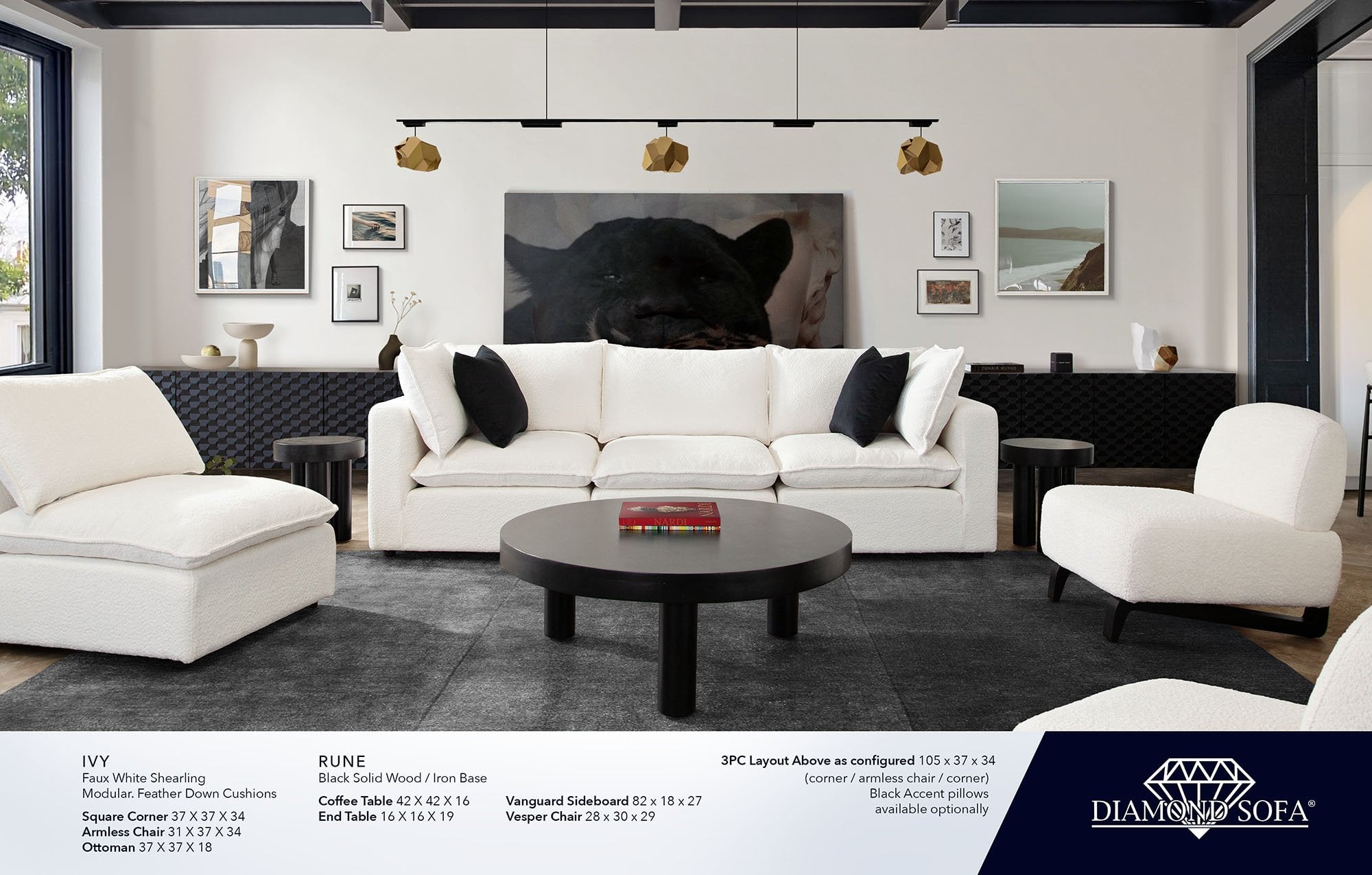 Ivy Modular White Soft Shearling Fabric Sofa - Image 8