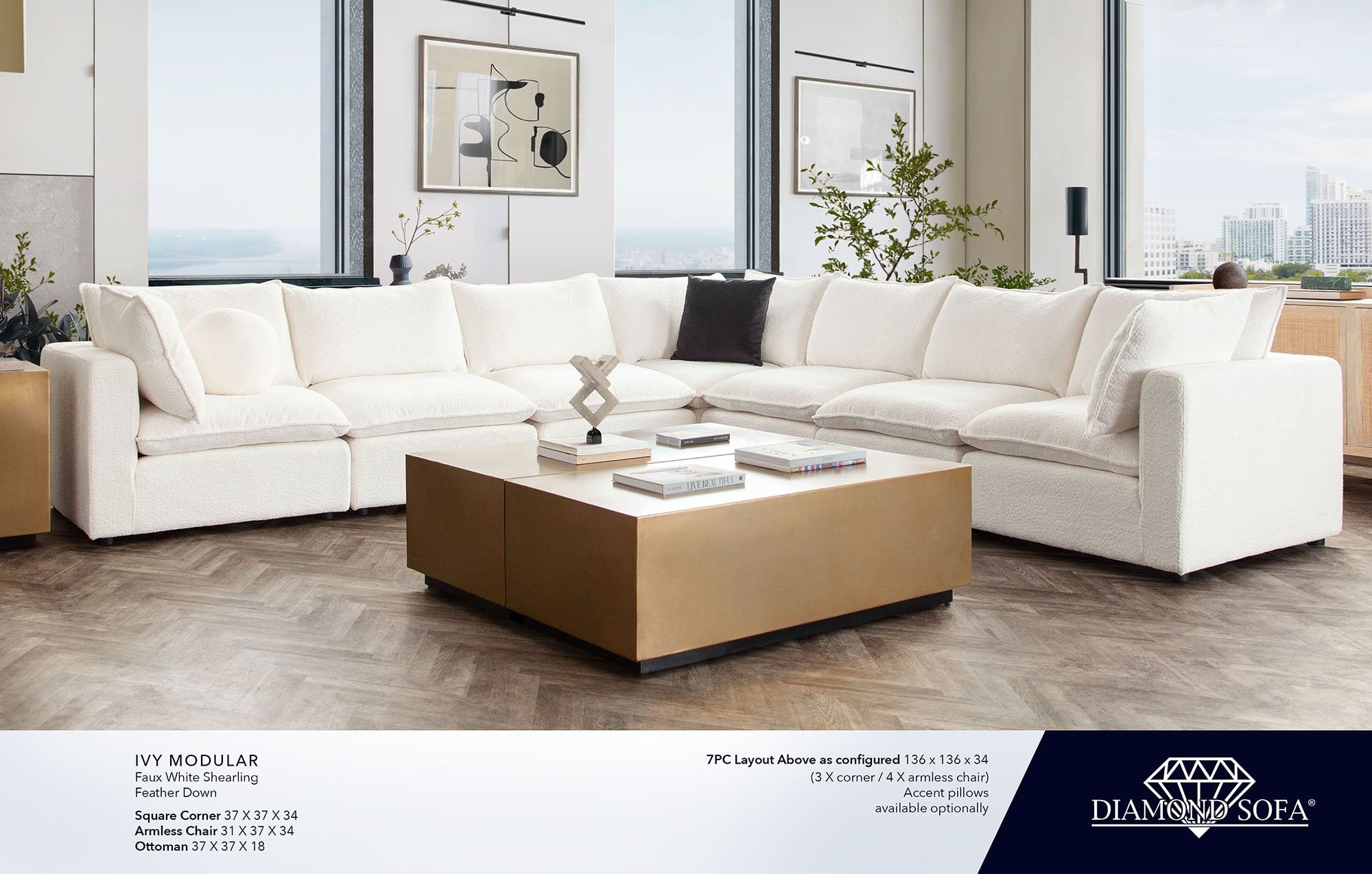 Ivy Modular White Soft Shearling Fabric Sofa - Image 2