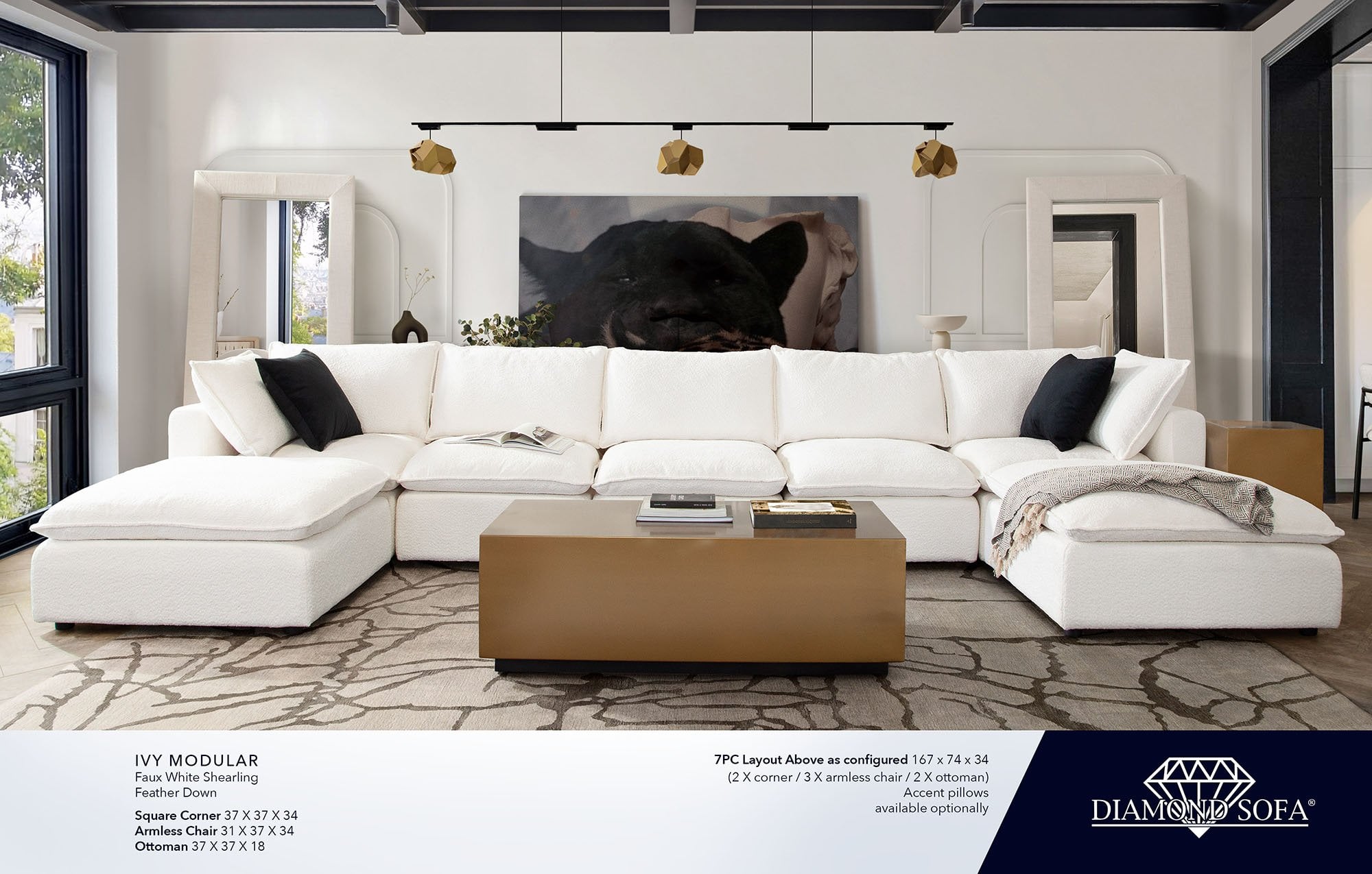 Ivy Modular White Soft Shearling Fabric Sofa