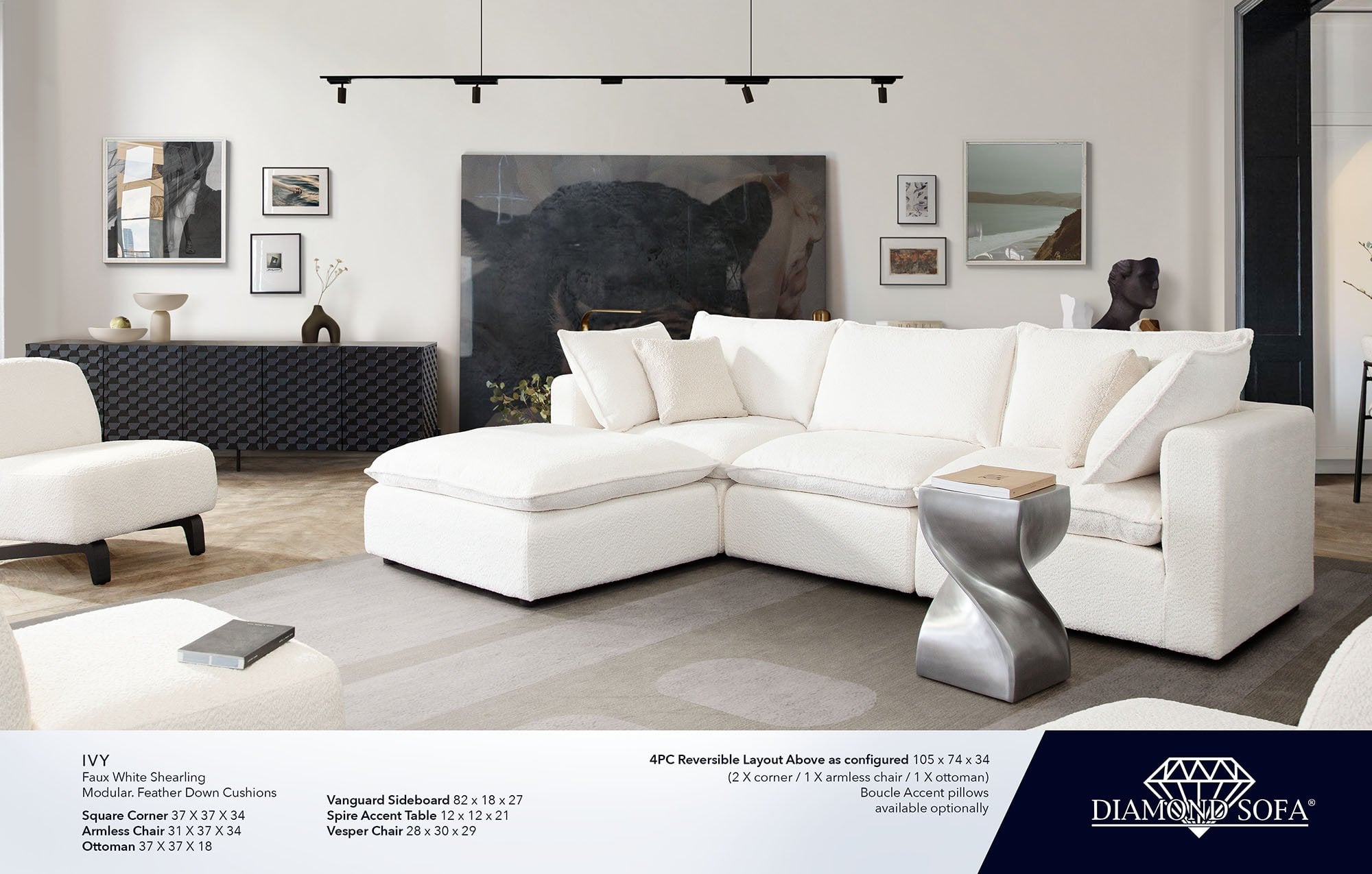 Ivy Modular White Soft Shearling Fabric Sofa - Image 4