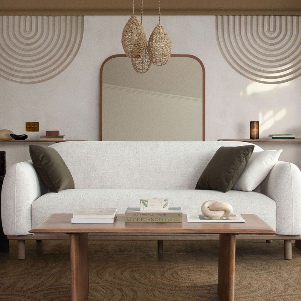 Larson Curved Fabric Sofa With Solid Wood Frame