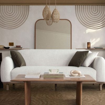 Larson Curved Fabric Sofa With Solid Wood Frame