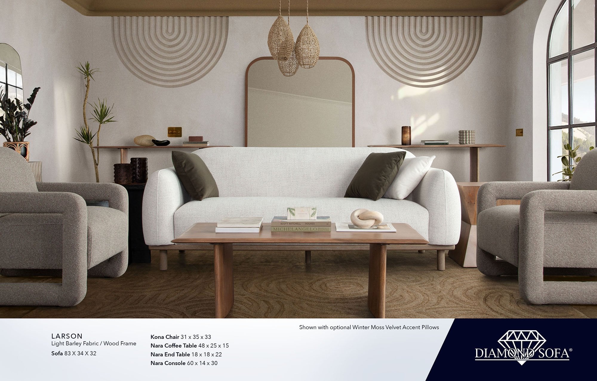 Larson Curved Fabric Sofa With Solid Wood Frame