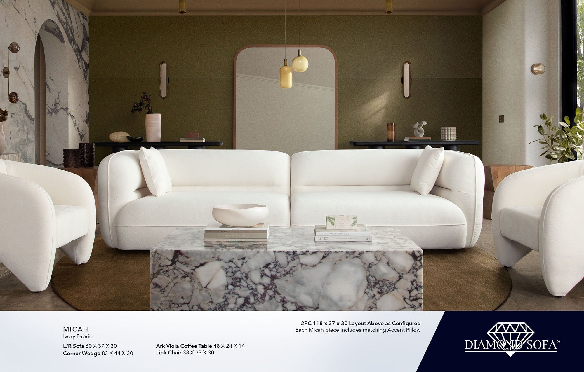 Micah Ivory White Fabric Modern Curved Sofa - Image 2