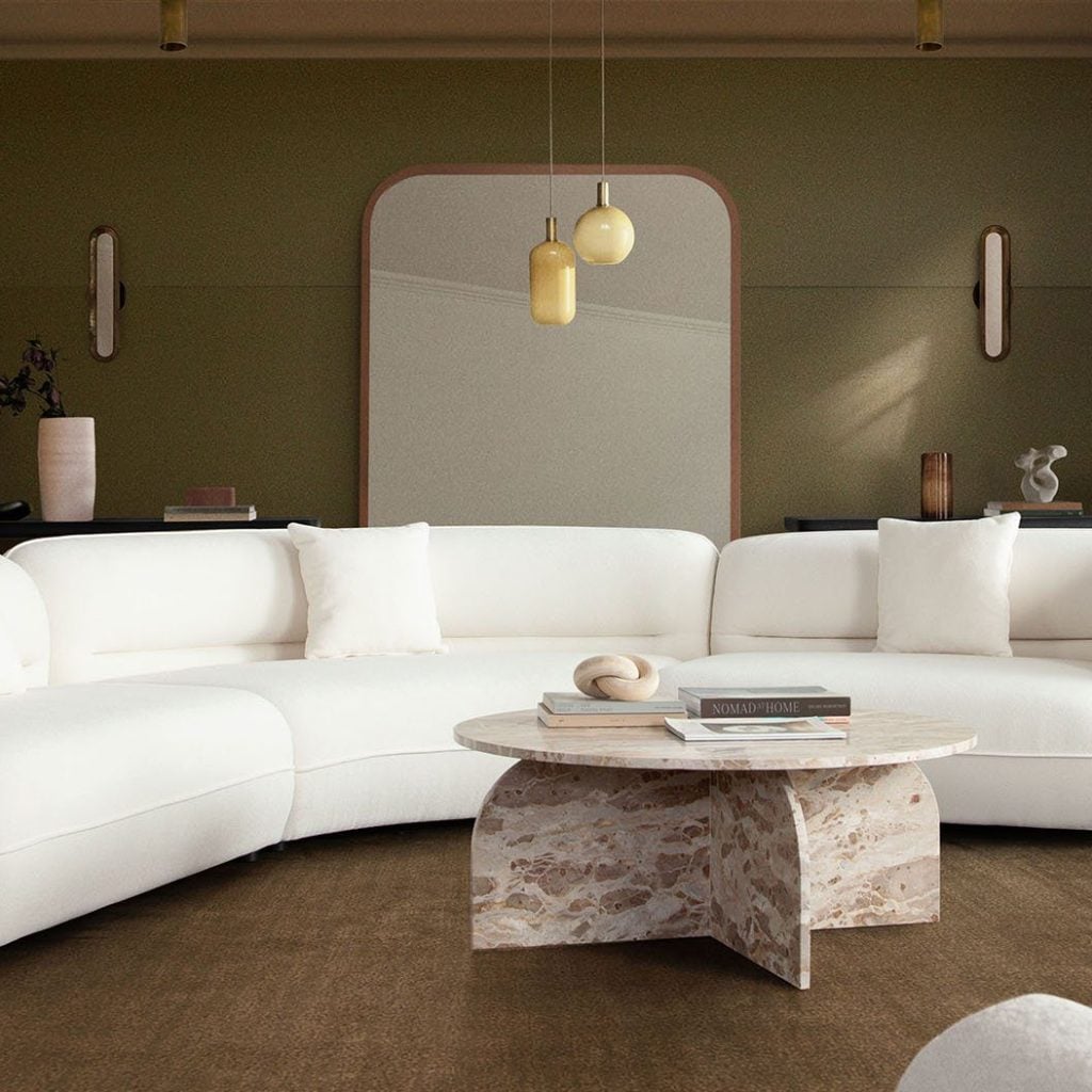 Micah Ivory White Fabric Modern Curved Sofa