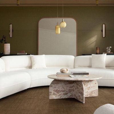 Micah Ivory White Fabric Modern Curved Sofa