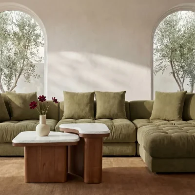 Davie Low Profile Tufted Olive Green Modular Sofa
