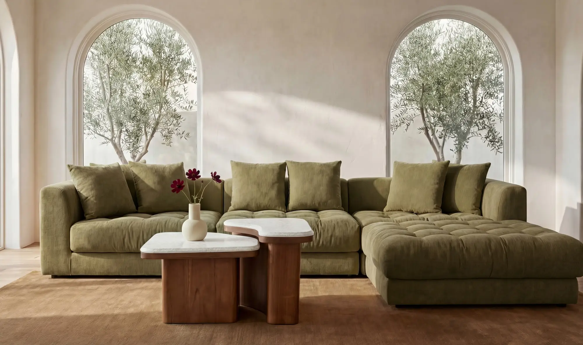 Davie Low Profile Tufted Olive Green Modular Sofa