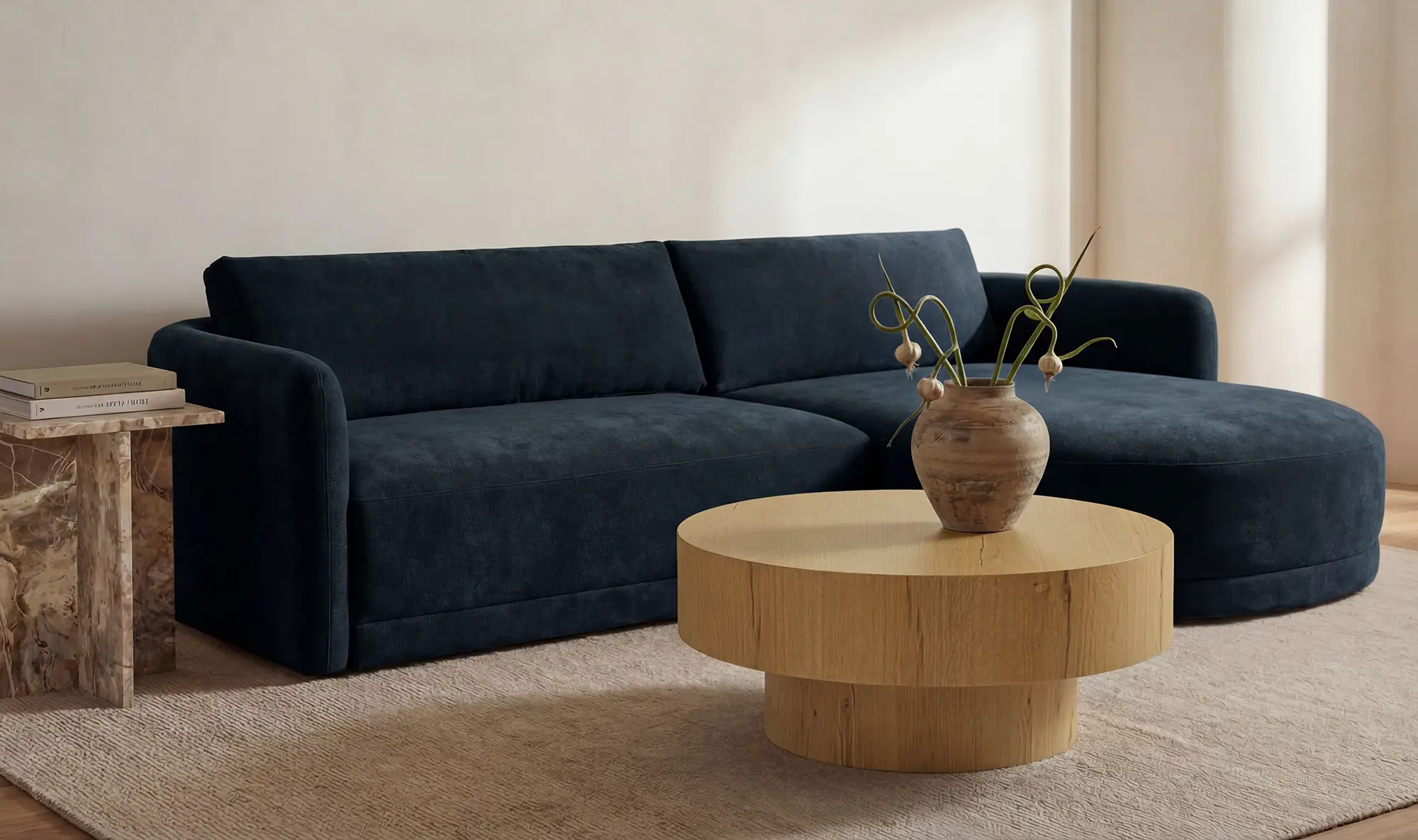 Emmy Dark Blue Sectional Sofa W chaise