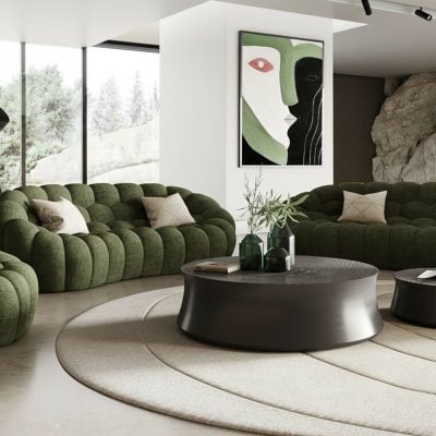 Yolonda Curved Dark Green Tufted Fabric Sofa