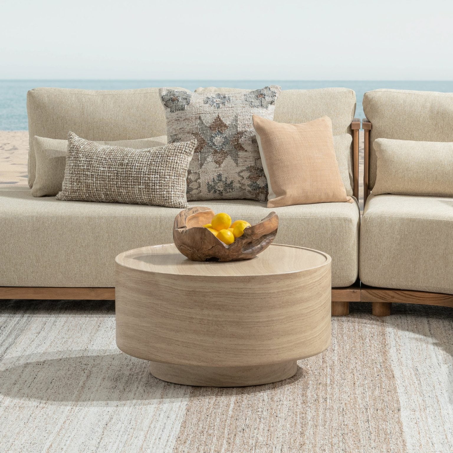 McKenna Outdoor Round Sand Concrete Coffee Table