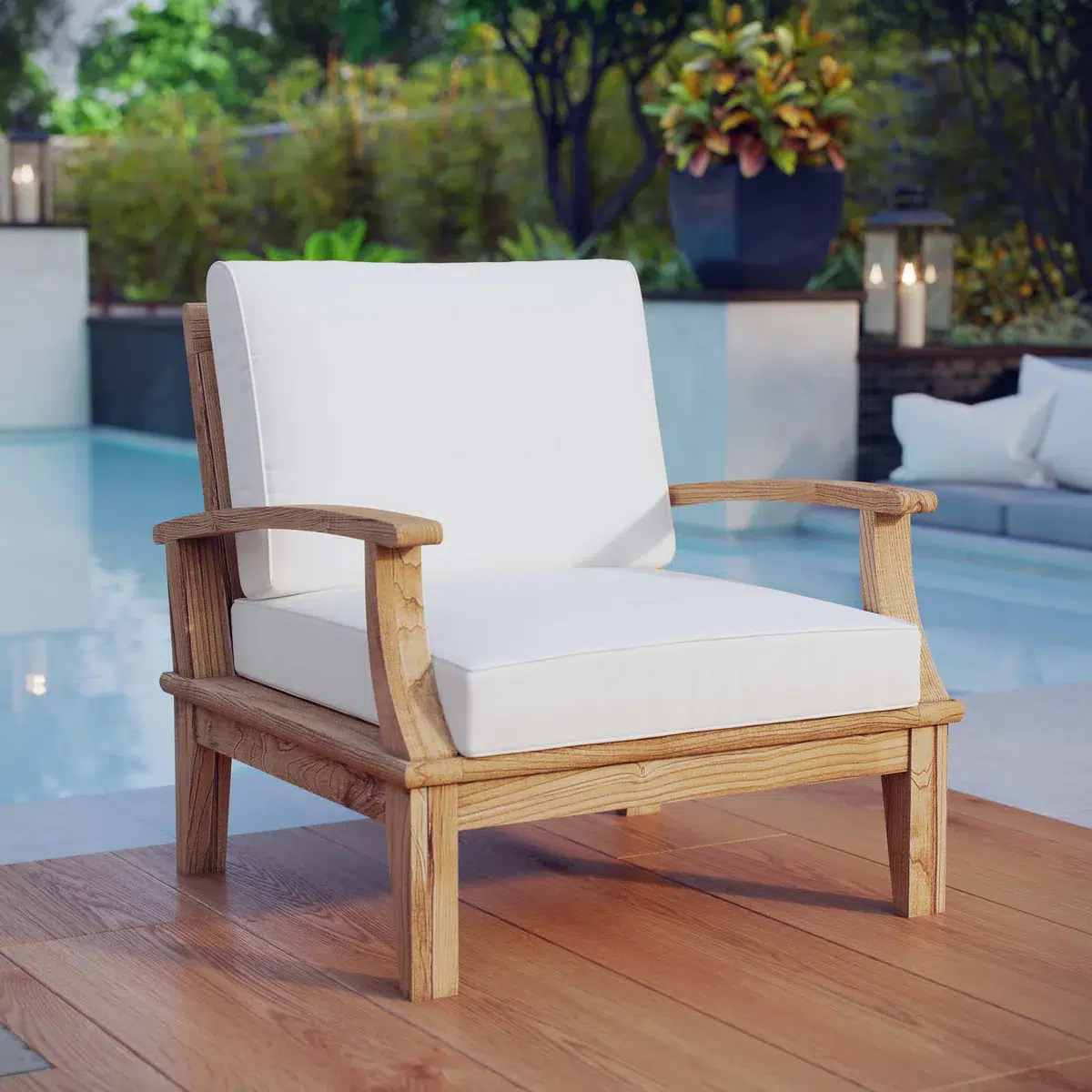 Marina Teak Wood & White Outdoor Patio Chair