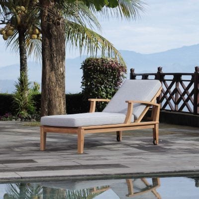 Marina Teak Wood All Weather Resistant Grey Chaise Sun Lounger