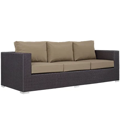 Alternative view of Convene Rattan All Weather Mocha Brown Fabric Outdoor Patio Sofa