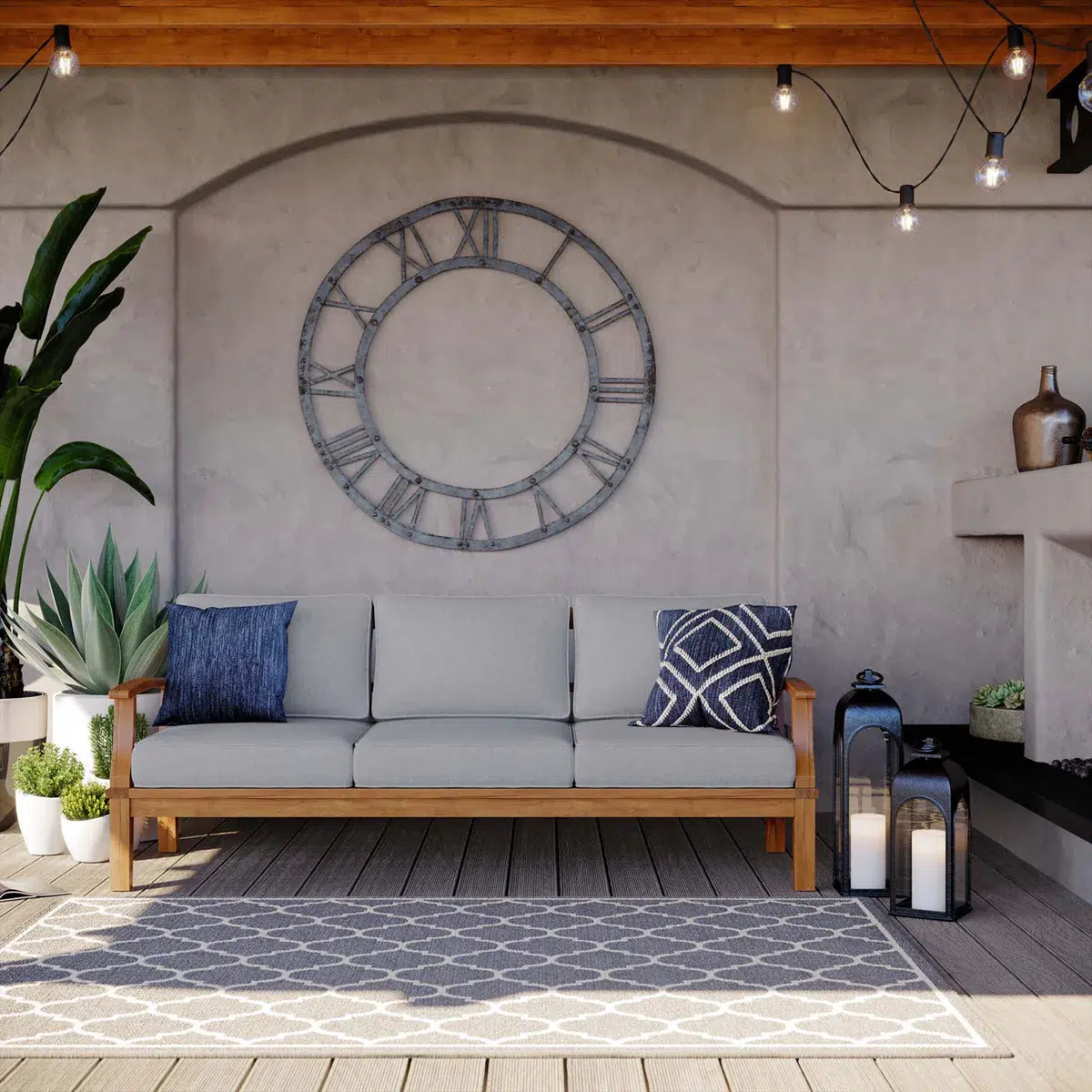 Marina Teak Wood & Light Gray Outdoor Patio Sofa