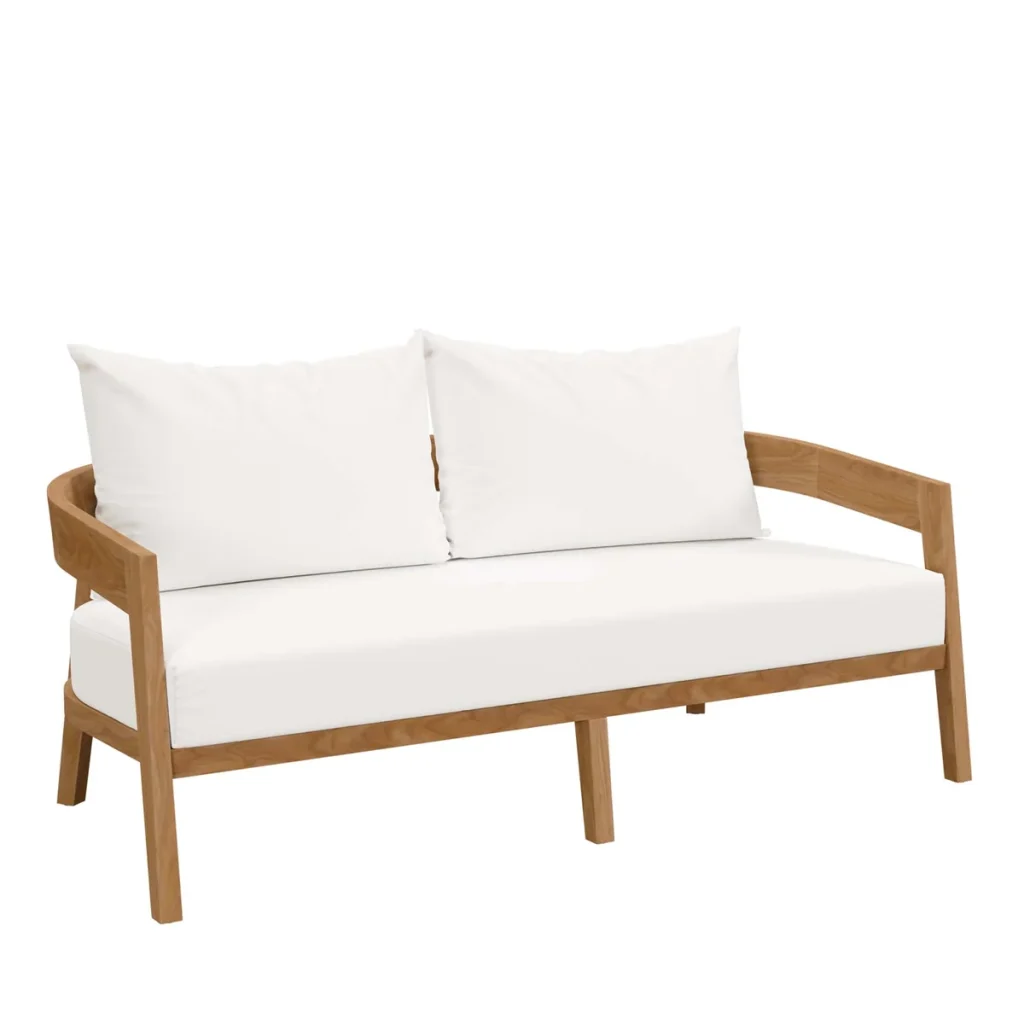 Alternative view of Brisbane Teak Wood White Curved Frame Outdoor Patio Sofa