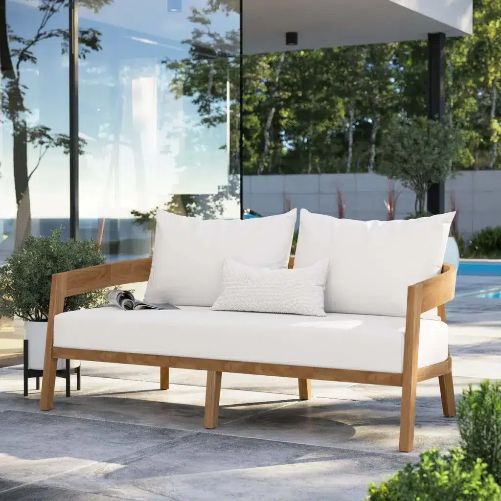 Brisbane Teak Wood White Curved Frame Outdoor Patio Sofa