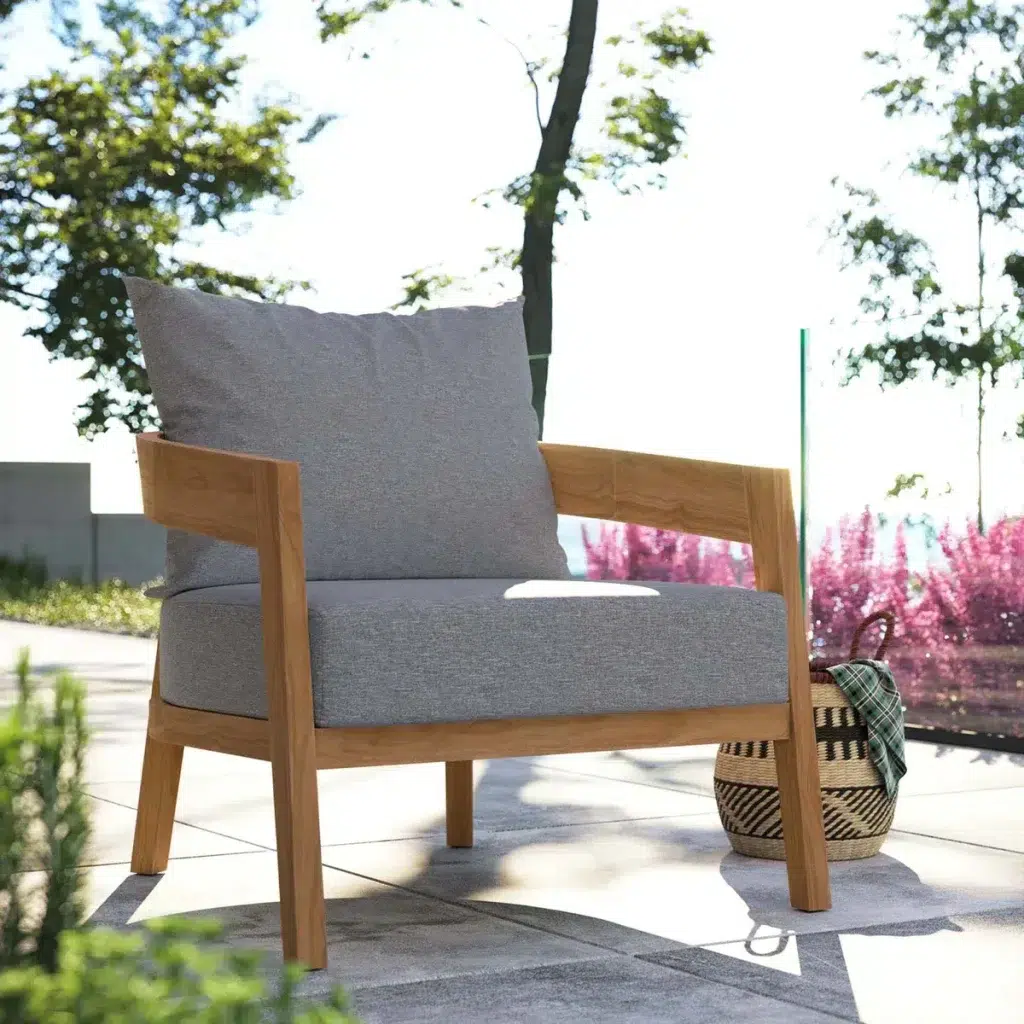 Brisbane Teak Wood Gray Curved Frame Outdoor Patio Chair