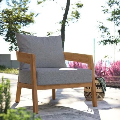 Brisbane Teak Wood Gray Curved Frame Outdoor Patio Chair