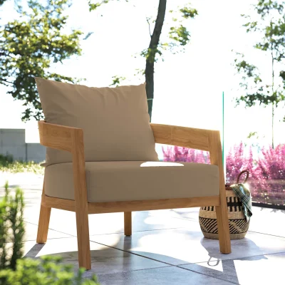 Brisbane Teak Wood Light Brown Curved Frame Outdoor Patio Chair