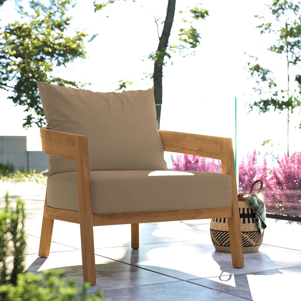 Brisbane Teak Wood Light Brown Curved Frame Outdoor Patio Chair