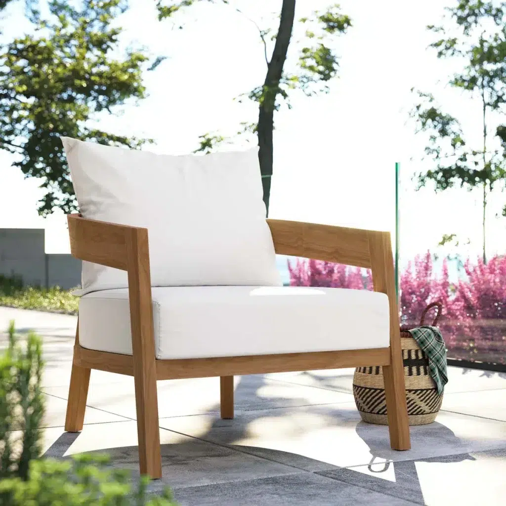 Brisbane Teak Wood White Curved Frame Outdoor Patio Chair