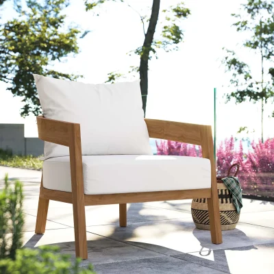Brisbane Teak Wood White Curved Frame Outdoor Patio Chair