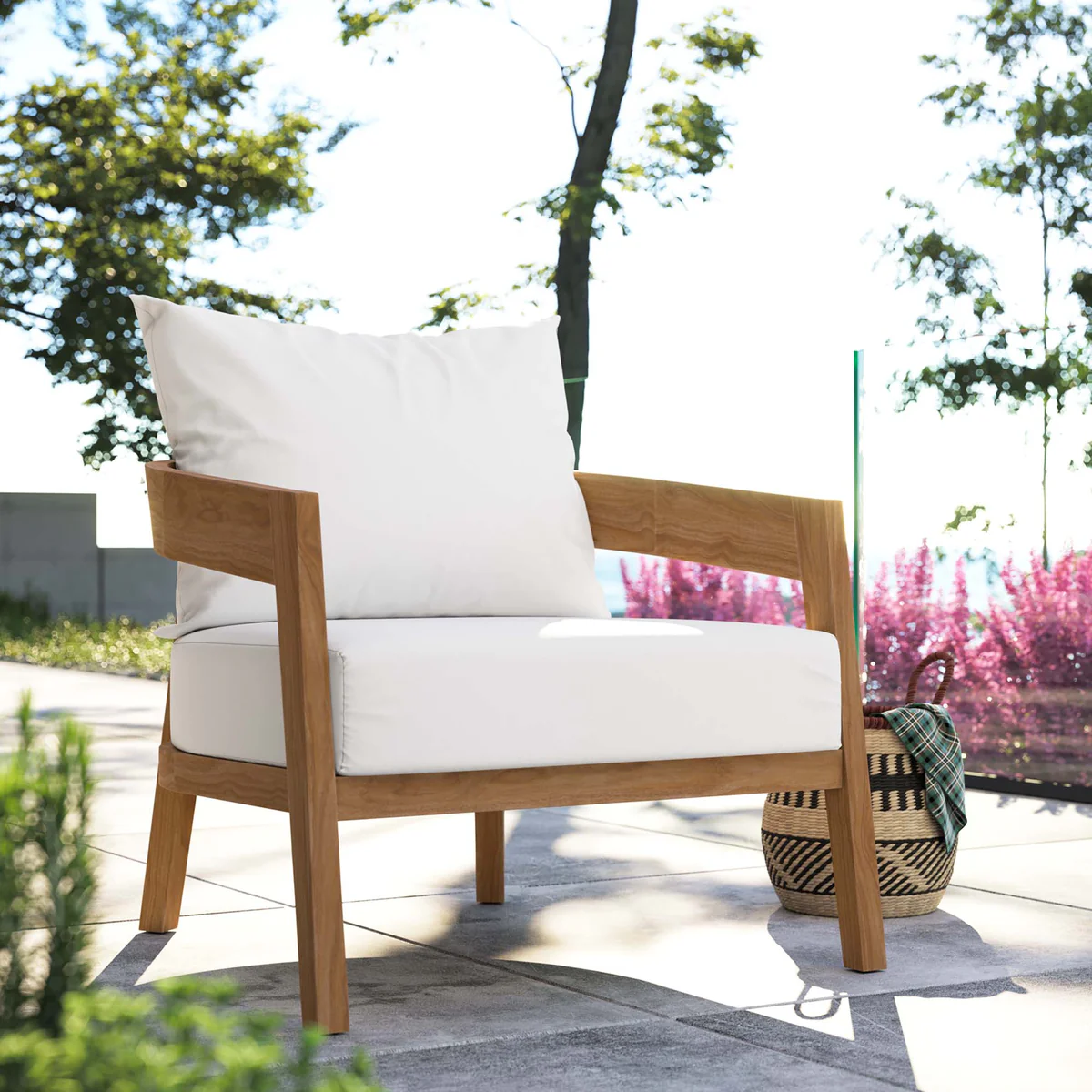 Brisbane Teak Wood White Curved Frame Outdoor Patio Chair