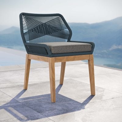 Wellspring Teak Wood Dark Grey Woven Rope Outdoor Dining Chairs