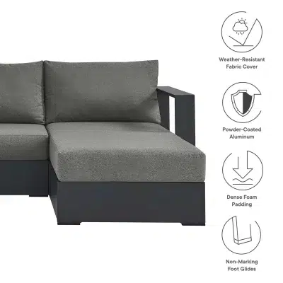 Tahoe 2 Pc Aluminum Black & Dark Gray Outdoor Patio Sectional Sofa Chaise