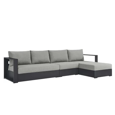 Tahoe 3 Pc Aluminum Black & Light Gray Outdoor Patio Sectional Sofa Chaise