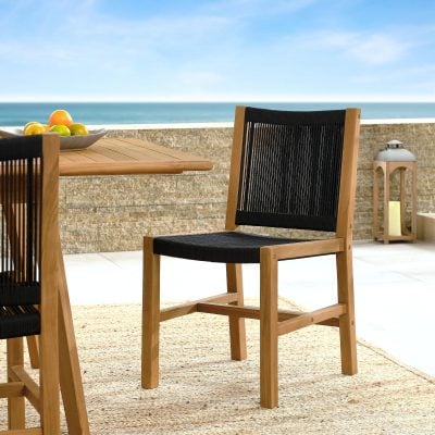 Vienna Black Rope & Natural Wood Outdoor Dining Chairs