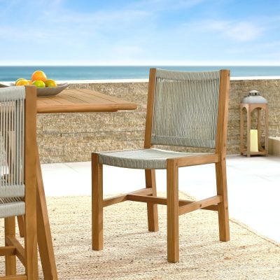 Vienna Beige Rope & Natural Wood Outdoor Dining Chairs
