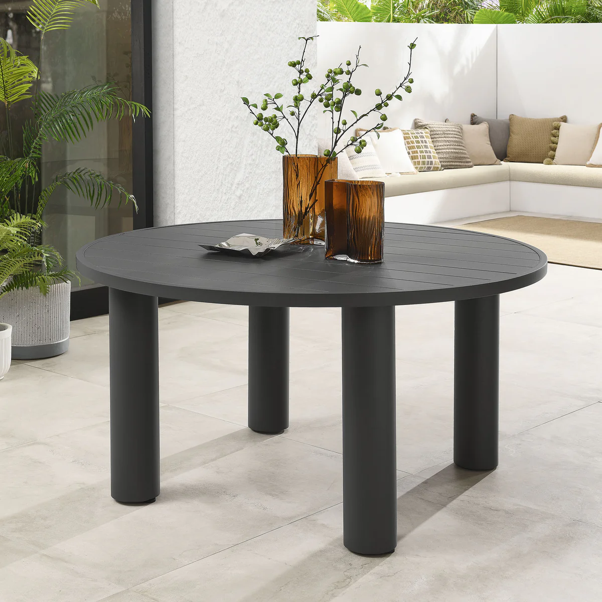 Nautica Round 60” Aluminum Graphite Gray Outdoor Patio Dining Table