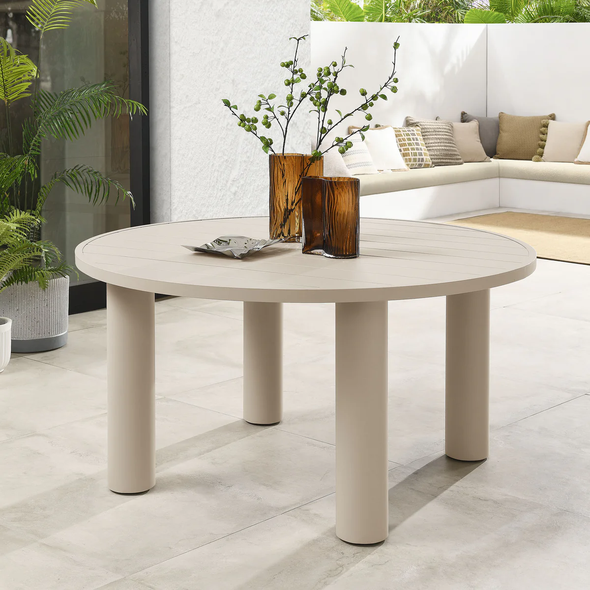 Nautica Round 60” Aluminum Taupe Outdoor Patio Dining Table