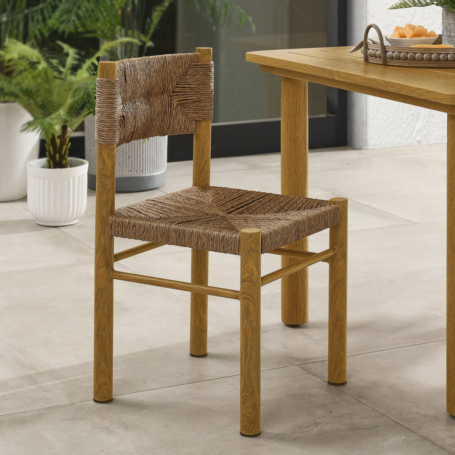 Parkland Set Of 2 Rattan Natural Wood Outdoor Dining Chairs
