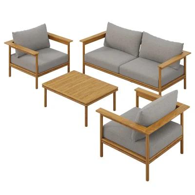 Alternative view of Wren Teak Wood Off Light Gray Outdoor Patio 4 PC Sofa Chairs Table