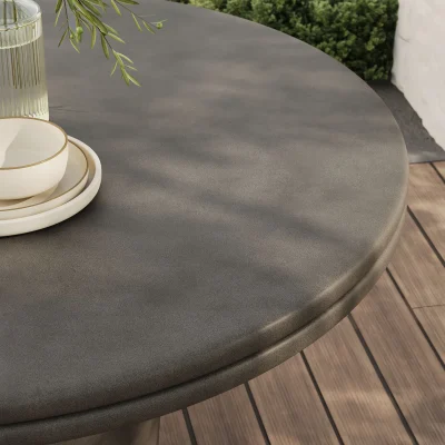 Brion Round Gray Concrete Outdoor Patio Dining Table - Image 9