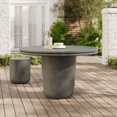 Brion Round Gray Concrete Outdoor Patio Dining Table - Image 10