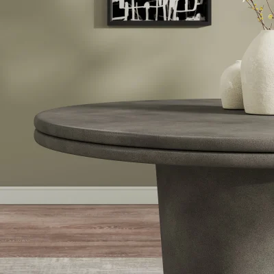 Brion Round Gray Concrete Outdoor Patio Dining Table - Image 2