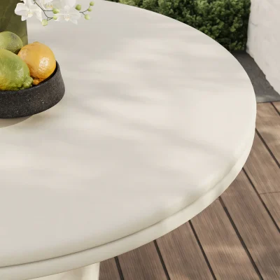 Brion Round White Concrete Outdoor Patio Dining Table - Image 3