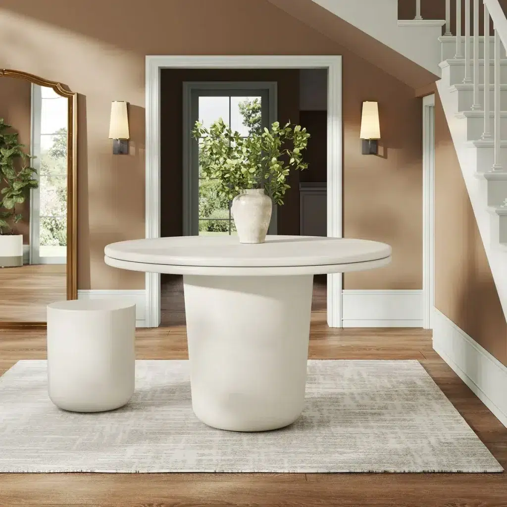 Brion Round White Concrete Outdoor Patio Dining Table