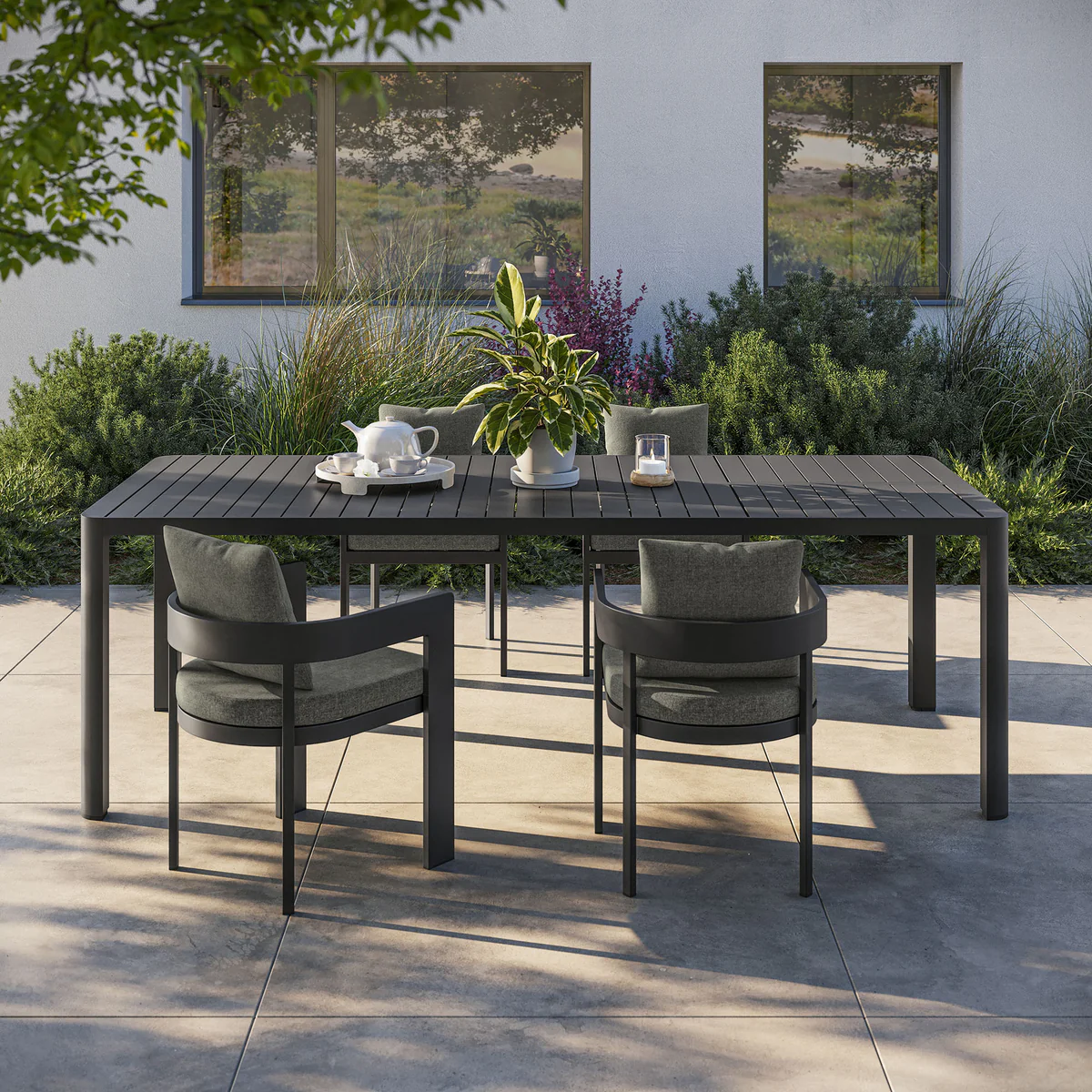 Tahoe Rectangle Extendable Aluminum Gray Outdoor Patio Dining Table