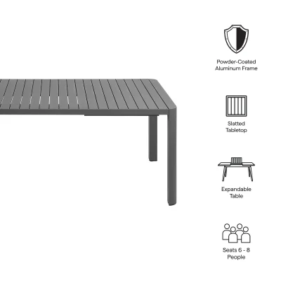 Tahoe Rectangle Extendable Aluminum Gray Outdoor Patio Dining Table - Image 4